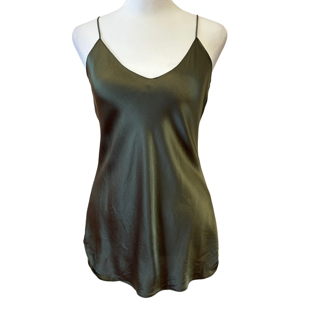 Nili Lotan Isabella Silk Camisole Sz S Olive Green Satin V-Neck Spaghetti Strap